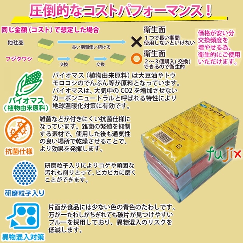 フジ　スポンジタワシ 抗菌　研磨粒子付　ケース　4942015915305 　4942015915206　width=