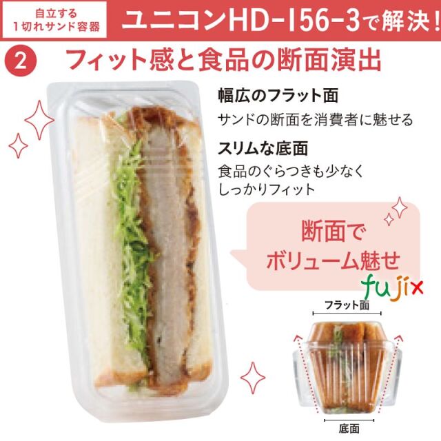 自立する一切れサンド容器　ユニコンHD-156-3　800個／ケース　【使い捨て 紙容器】【サンドイッチ用】