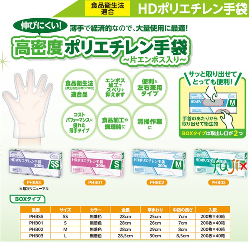 PHB　ジャパックス　HDグローブ　BOX　食品衛生法適合　使い捨て手袋