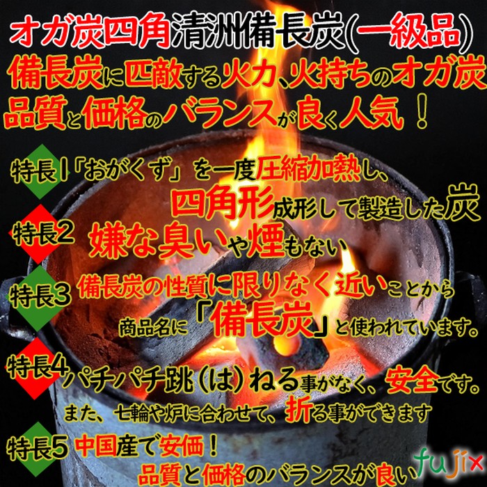 清州備長炭 オガ炭 40kg（10kg×4箱） 成形炭 おが炭 オガ備長炭 防災用 燃料 火鉢 BBQ 飲食店 焼肉 業務用